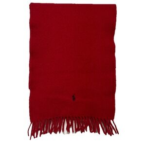Ralph Lauren Polo‎ Red 100% Lambswool Fringe Scarf
